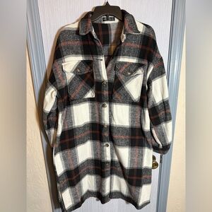 SHEIN Brushed Plaid Oversized Plaid Shacket - Size M
